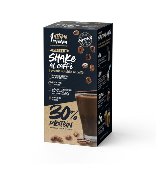 Shake proteico al caffè espresso con 30% di proteine - €46,98- 1 attimo in forma - mockup shake caffe