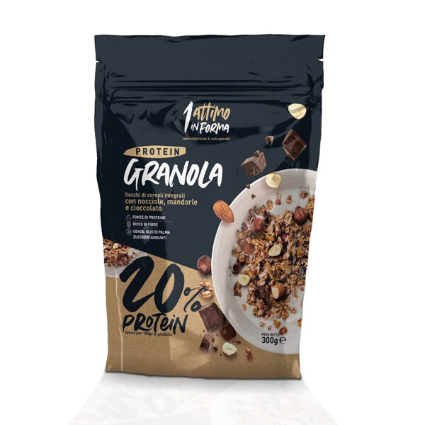 Granola proteica al 20% con nocciole, mandorle e cioccolato - €25,74- 1 attimo in forma - granola mandorle