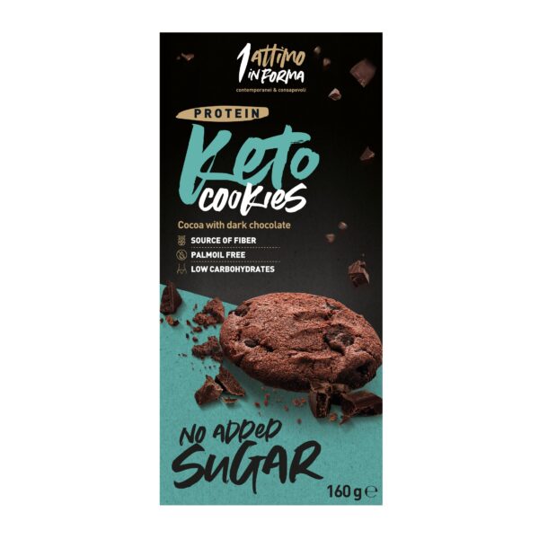 Keto cookies al cacao con cioccolato fondente - 14% di proteine - €4,69- 1 attimo in forma - 1 cacao